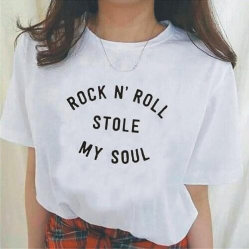 Summer Casual Cotton Hipster Tee Shirt Femme Rock N Roll Stole My Soul Print T Shirt Women Tops Harajuku Tshirt Camiseta Mujer