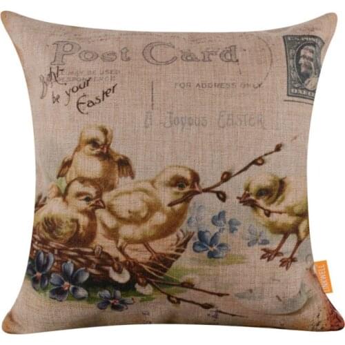 LINKWELL 45*45cm Retro Happy Easter Chick Burlap Cushion Cover Pillowcase for Easter Gift Decoration Present
