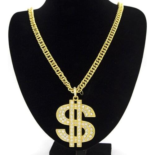 Trendy Personality Hip-hop Dollars USD Pendant Necklace for Men Fashion Punk Gold Chain Crystal Necklaces Male Jewelry 30Inch