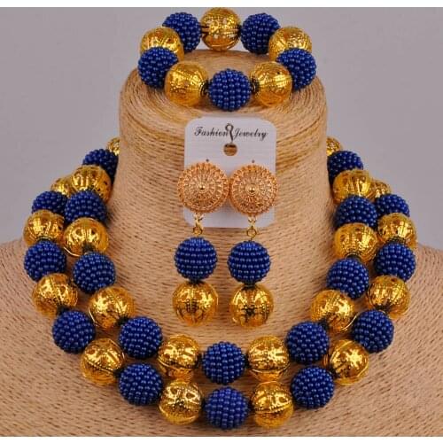 Fashion costume jewellry set royal blue simulated pearl nigerian traditional wedding set african beads jewelry set ZZ14