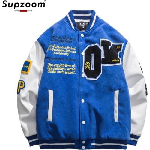 2020 New Arrival Rib Sleeve Embroidery Brand Clothing Bomber Jacket Men Baseball Cotton Mens Loose Casual Bread Fashion Coat