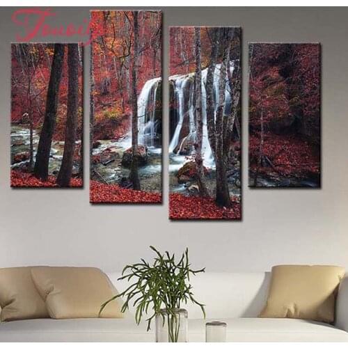 4pcs/set Woods waterfall 5d Diamond Painting Cross Stitch Pattern Diamond Embroidery Mosaic Full Drill Home Decor DIYPainting