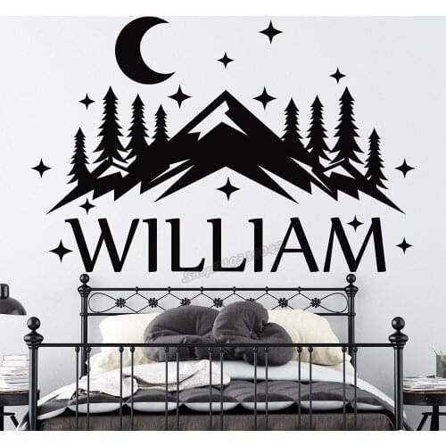 Boy name wall decal kids room decor mountain woodland Wall Sticker boy room decor nursery decor boy Name Custom decals B037