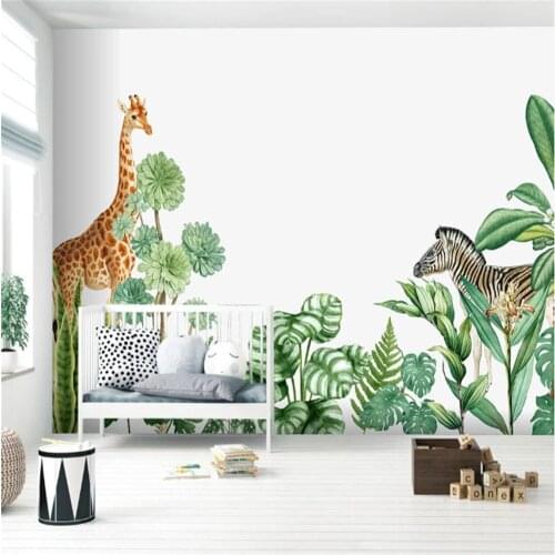 Milofi custom wallpaper mural 3D Nordic hand-painted small fresh medieval tropical plant zebra background mural
