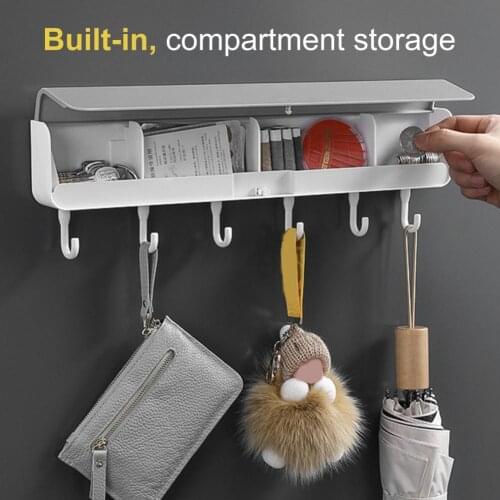 6 Hooks Entryway Wall Organizer Punch Free Coat Rack Plastic Entryway Hanging Coat Rack Sundries Storage Holder Rack