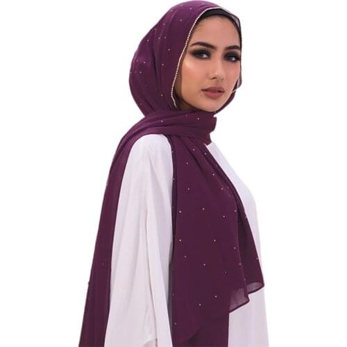 New Women Bubble Chiffon Diamond Glitter Scarves Hijab Plain Long Headband Fashion Head Wraps Muslim Shawls 19 Colors 10pcs/Lot