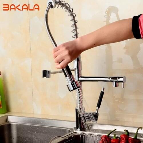 New Free Ship Pull Out Faucet Kitchen Chrome Sink Mixer Tap Double Handle 50cm height CH-8002