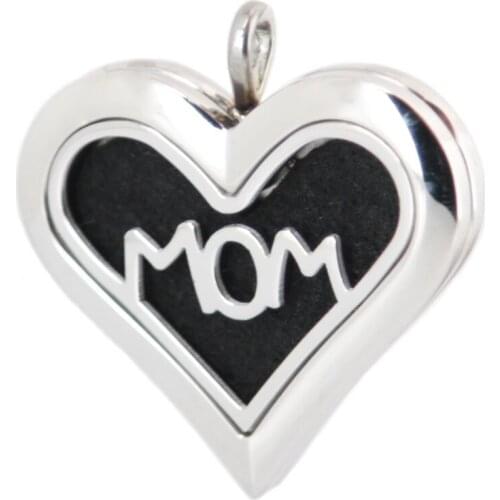 Amya 36mm Heart Mom Aromatherapy Essential Oils Stainless Steel Perfume Diffuser Locket Necklace with chain Pads