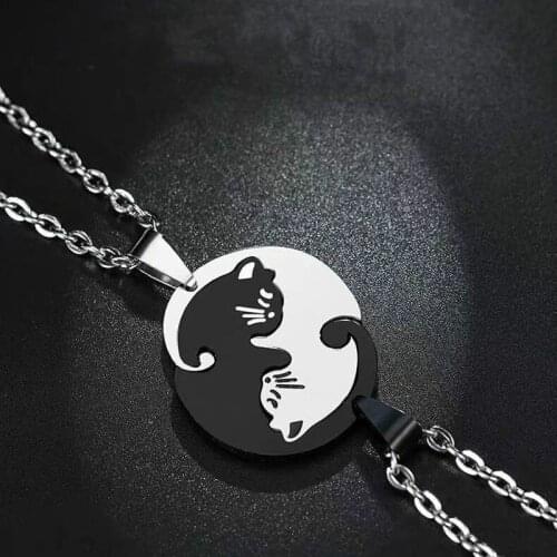 Cute Cat Couple Necklaces Stainless Steel YinYang Taichi Bring Good Luck Pendant Necklace for Lover Friends Gift Jewelry