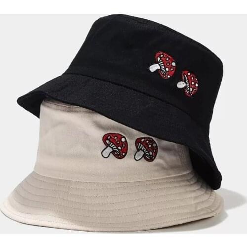 2021 Fashion Unisex Cute Mushroom Embroidered Bucket Hat Beach Sun Hat Street Headwear Fisherman Outdoor Cap Men Woman Hat