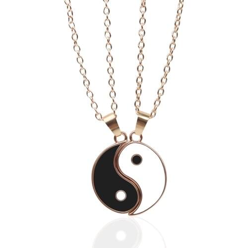 2pcs Tai Chi Yin Yang Paired Pendant Necklaces For Couple Best Friends Long Gold Chain Necklaces For Women Men Fashion Jewelry