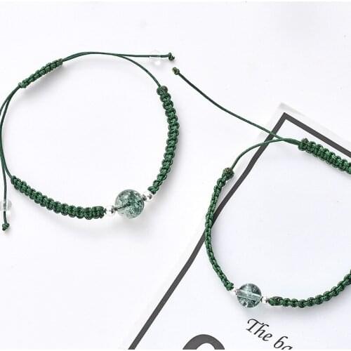 Handmade Crystal Braided Adjustable Bracelet Natural Green Lucky String Rope Stone Bead Bracelet for Women Men Reiki Jewelry