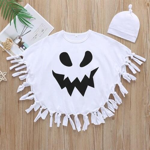 Little Boys Casual Halloween Cloak Outerwear Cartoon Sleeveless Printing Tassel Bat Style Cape with Hat