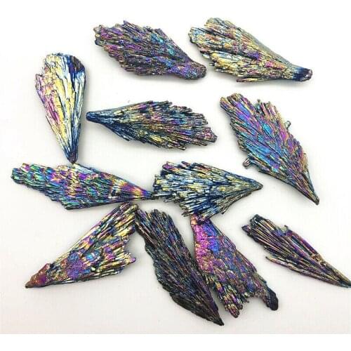 Drop Shipping 1PC 30-50g Rainbow Titanium Black Tourmaline Aura Quartz Crystal Peacock Tail Crafts Natural Stones and Crystals
