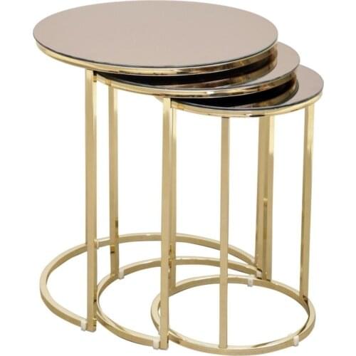 Lux 3'lü Mirrored Zigon Coffee table Set Gold Foot Bronze Mirror журнальный столик mesa auxiliar table basse de salon