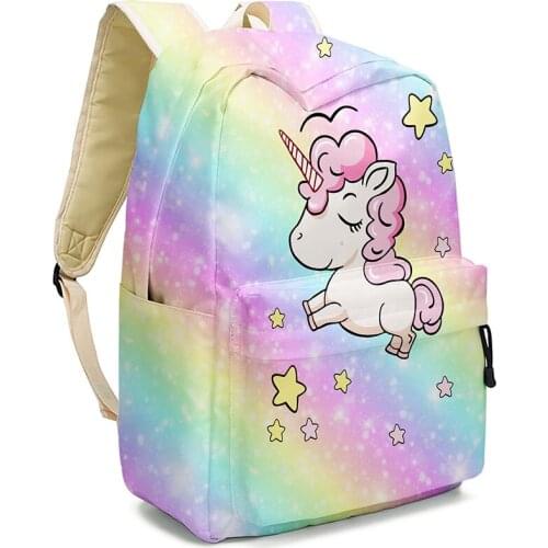 2pcs/set Tie Dye Printing Flamingo Girl Unicorn Backpack Primary School Students Children Schoolbag Pencil Bag Daypack Book Bag