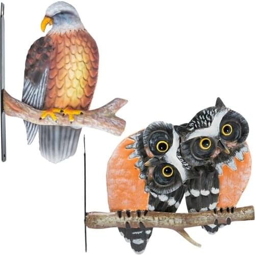 Garden Metal Art Tree Mounted Owl and Bald Eagle Sculptures Animal Decoration for Outdoor Landscape Yard Art