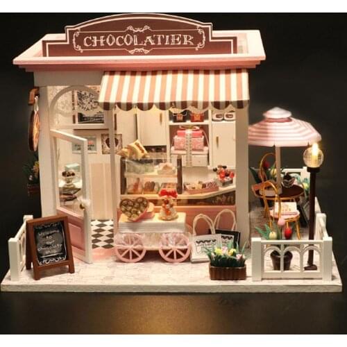 Assemble DIY Wooden House Toy Wooden Miniature Doll Houses Miniature Dollhouse Toys With Furniture LED Lights Birthday Gift