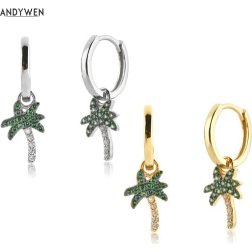 ANDYWEN 925 Sterling Silver Gold Tree Coconut Tree Drop Earring Piercing Luxury Jewelry Crystal Black Party Rock Punk Jewelry Gi