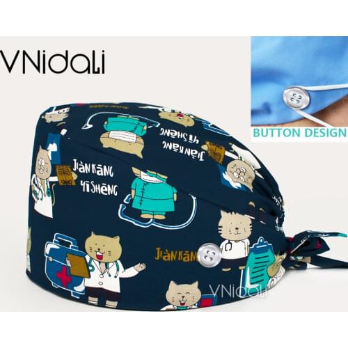Pet Doctors Printing whith button Scrub Caps surgery Scrubs Hat surgicals hat womens and men operating room hat veterinary cap