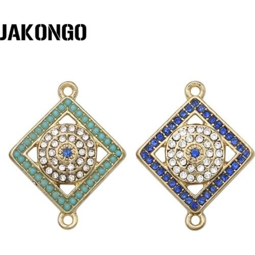 JAKONGO Gold Color Crystal Rhinestone Evil Blue Eye Connectors for Jewelry Making Bracelet Accessories DIY 26x21mm 2pcs/lot