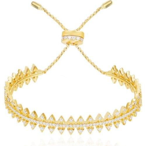 SOELLE Solid 925 Sterling Silver Yellow Gold Color Spike Gear Bangle Bracelet Zirconia Stones Fine Women BELLE EPOQUE Jewelry