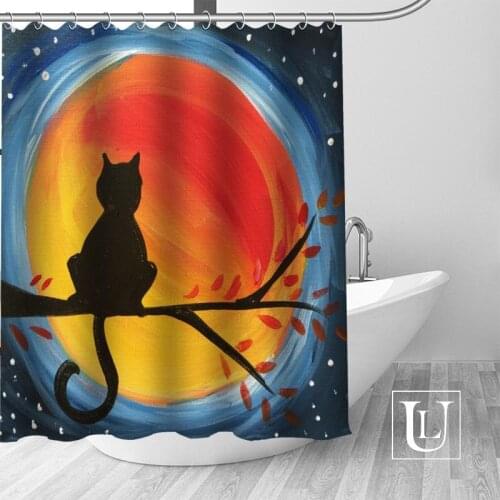High Quality Custom Cat Painting Shower Curtain Polyester Fabric Bathroom Curtain Hooks Mildew Resistant Bathroom Decor