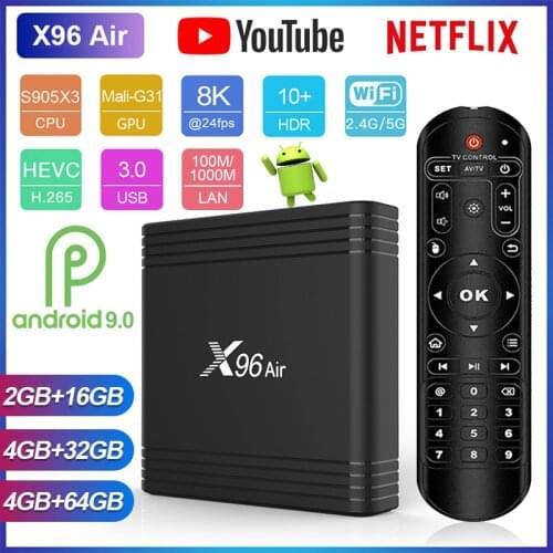 X96 Air Smart TV Box Android 9.0 4GB 64GB 32GB Amlogic S905X3 Android BOX 8K 2.4G/5G WIFI BT HDR Media Player TV BOX X96 Air