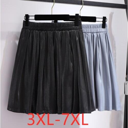 New 2021 summer plus size mini skirt for women large casual loose black blue cotton a line pleated skirts 3XL 4XL 5XL 6XL 7XL
