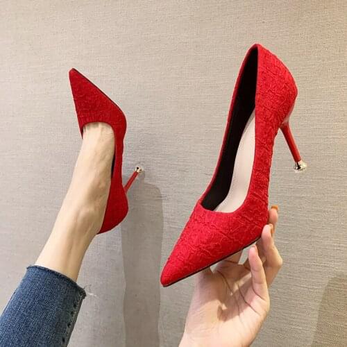 Lady Elegant Party Club Pumps New Wild Classics Shallow Thin Heel Pointed High Heels Shoes Women 2021 Spring Red Stiletto 9CM