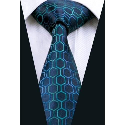DH-534 Mens Silk Tie Blue Geometric Neck Tie 100% Silk Jacquard Ties For Men Business Wedding Party Free Shipping