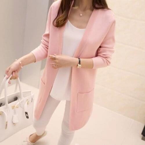 Female 2019 autumn and winter Korean long-sleeved sweater womens solid color V-neck straight knit cardigan A343
