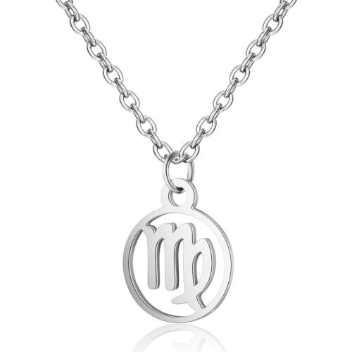 Virgo Pendant Necklace For Women Silver Color 12 Zodiac Constellation Pendant Necklace Fashion Jewelry Gifts For Women