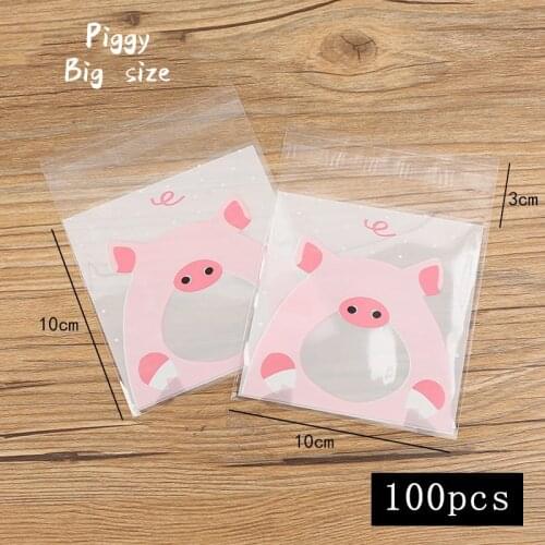 100pcs/lot Homemade Cookies Packaging Bag Transparent White Dot Cute Pig Head Snack Food Packaging Party Baking Candy Bag 10x10