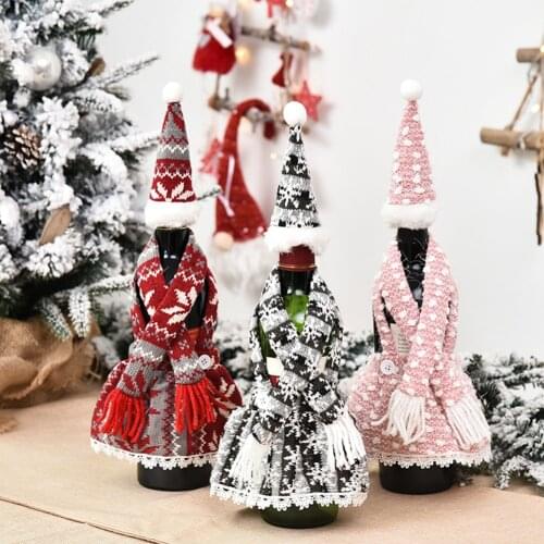 2020 Christmas Champagne Bottle Bag Red Wine Bottle Cover Bag Non Woven Santa Claus Snowman Faceless Doll Home Decoration