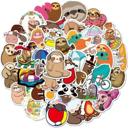 50pcs Cute Sloth Cartoon Animal Graffiti Scrapbook Stickers for Bike Laptop Motorcycle Helmet Car DIY Waterproof Sticker