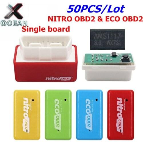 50pcs Nitro&Eco OBD2 Plug&Driver OBD2 Car Chip Tuning Performance Box Interface Single board For Benzine Diesel Car 15% FuelSave