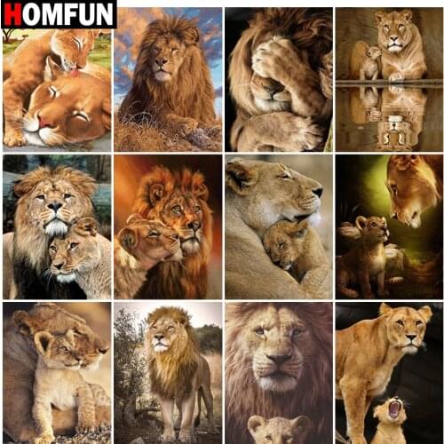 HOMFUN Full Square/Round Drill 5D DIY Diamond Painting "Animal lion landscape" Embroidery Cross Stitch 5D Home Decor Gift
