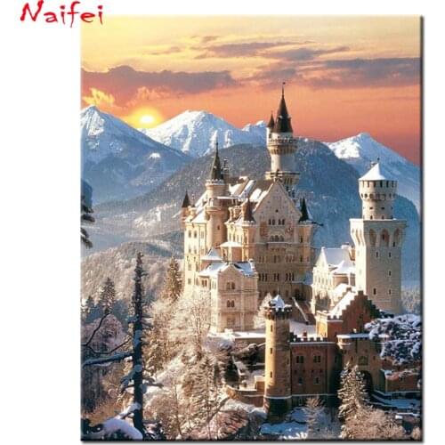 Diy Diamond Embroidery Neuschwanstein Germany Winter Castles Full Square Round Drill Diamond Painting Kit Scenic Rhinestone