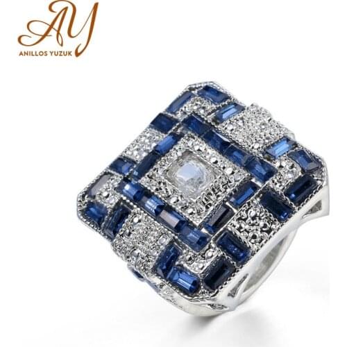 Anillos Yuzuk 925 Sterling Silver Ring Blue Created Sapphire Gemstone Rings For Women Wedding Engagement Jewelry