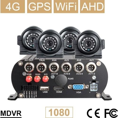4CH 4G GPS Wifi AHD Car Mobile Dvr Kits+ 4Pcs Front/Back Outdoor Metal Car Camera ,2TB Hard Disk 256G SD Vehcile Video Recorder