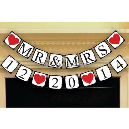Free Shipping 1 X MR&MRS Customized Date Banner Wedding Sign Party Save the Date Decoration Supplies