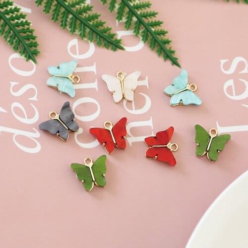 Free Shipping 50pcs 16*14mm Gold Tone Plated Zinc Alloy Acrylic Resin Butterfly Charms Ornament Accessories Necklace Pendants