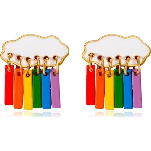 Bohemia Fashion Cute Sweet Rainbow Color Cloud Shape Earrings For Women Girls Cool Tassel Stud Women Girl Friendship Gifts