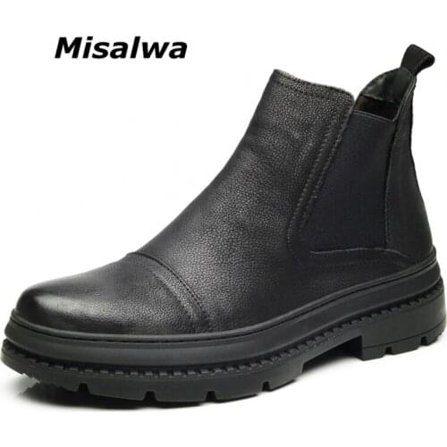 Misalwa Platform High Top Men Boots Genuine Leather Handmade Mens Chelsea Boots British Boots Big Size 38-47