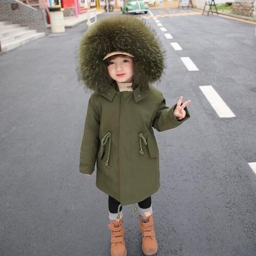 Winter Children Real Fur Coat Girl Boy Parkas Jacket Fur Collar Natural Fox Fur Liner Raccoon Fur Liner Hooded Parkas