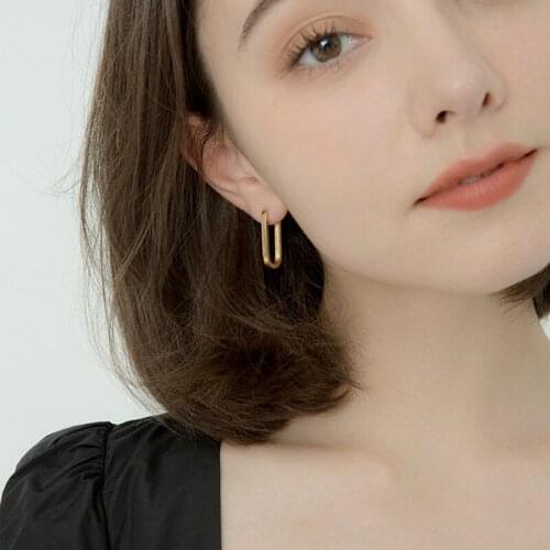 European and American style U-shaped arc simple small rectangular hoop earrings metal geometric oval hoop earrings accessories
