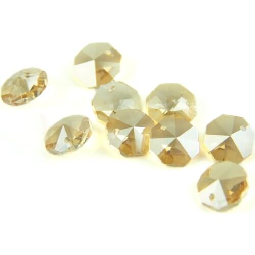 K9 Crystal Chandelier Gold Champagne 14mm Octagon Beads In 1 Hole/2 Holes Cut&Faceted Glass Strand Garland Curtain Beads