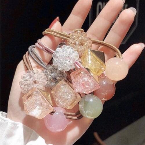 Ins Square Rhineston Ball Elastic Hair Band Korea Hair Accessories For Women Crystal Hair Tie Rubber Band For Hair Scrunchies