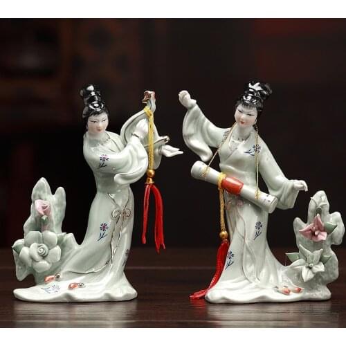 Chinese Ancient Beauty Ladies Character Ceramic Ornaments Art Home Livingroom Figurines Crafts Coffee Table Sculpture Decoration
